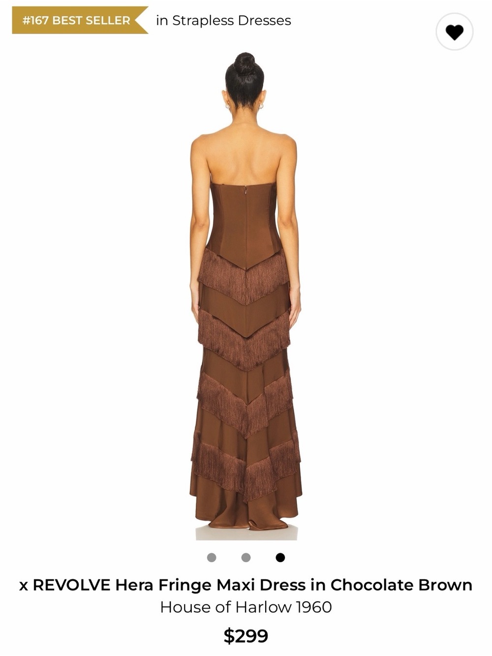 House of Harlow 1960 Strapless Fringe Maxi Dress in Chocolate Brown - Picture 2 of 8